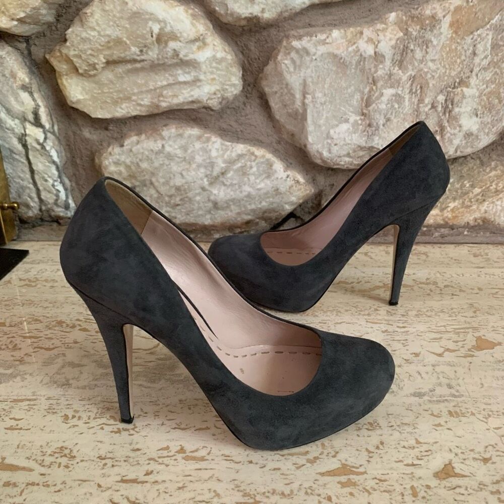 Miu Miu Women’s  Grey suede covered platform pumps size 37.5 - Picture 6 of 13